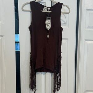 White Crow Dark Brown Tassel Tank Top
